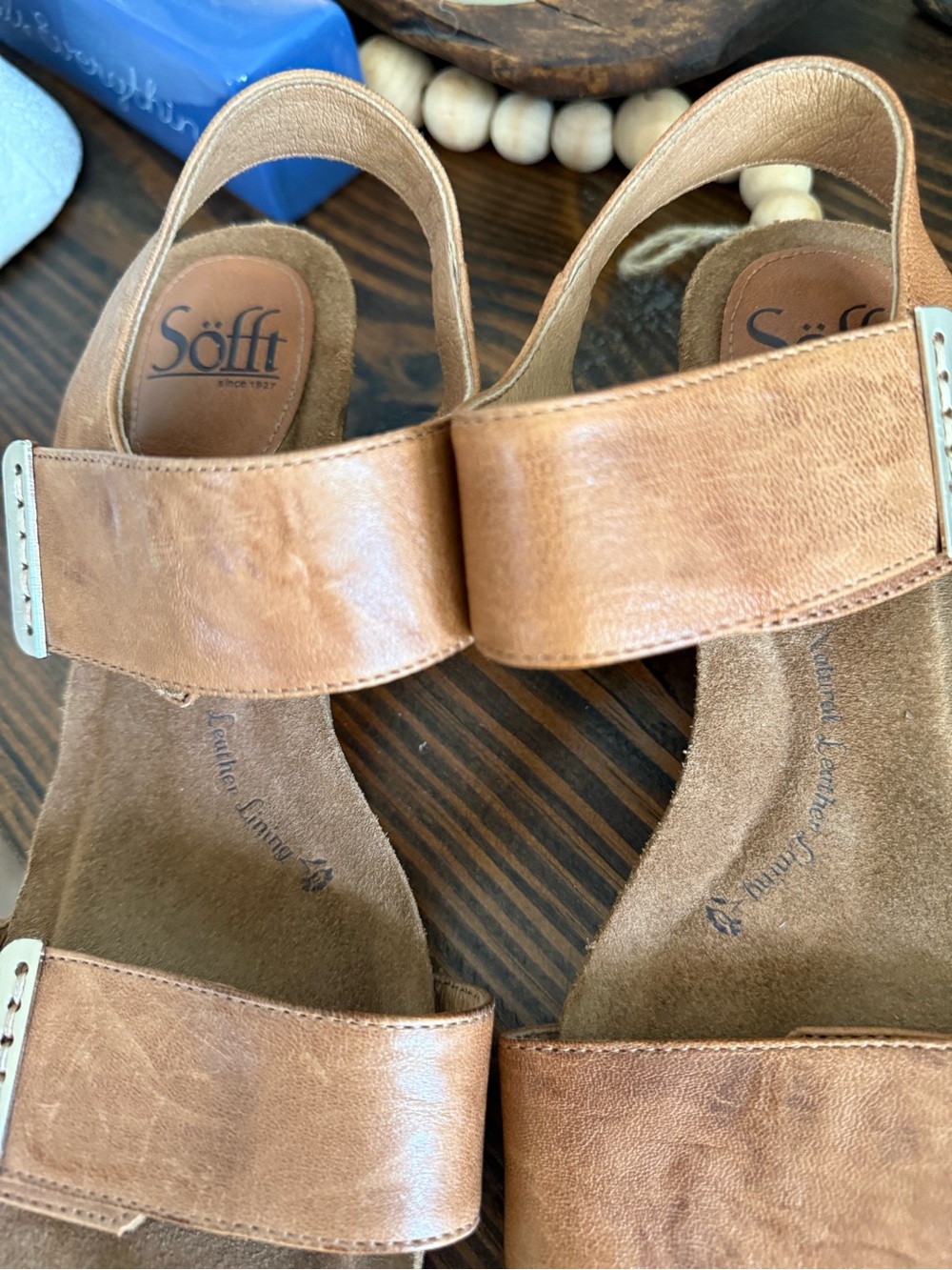 Sofft Tan Leather Wedge Sandals - Picture 4 of 10